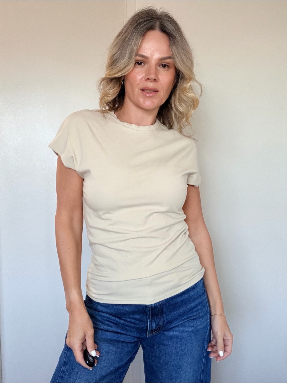 Enza Costa Cap Sleeve Crewneck Tee in Cream